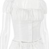 White Buttoned Drawstring Crop Top and Midi Skirt Two Piece Set