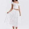 White Buttoned Drawstring Crop Top and Midi Skirt Two Piece Set