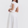 White Buttoned Drawstring Crop Top and Midi Skirt Two Piece Set