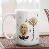 White Ceramic Mug, Custom Cute Girl Art with Butterflies & Rose, Minimal Style, Creative Gift for Grandma, Mom, or Friend