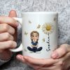 White Ceramic Mug, Custom Cute Girl Art with Butterflies & Rose, Minimal Style, Creative Gift for Grandma, Mom, or Friend