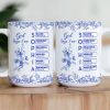 White Ceramic Mug with Bible Verses and Blue Floral Design, Faithful and Heartwarming Gift