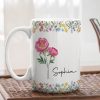 White Ceramic Mug with Floral Design and Name Print Elegant Personalized Gift for Her, Perfect for Birthdays and Special Moments
