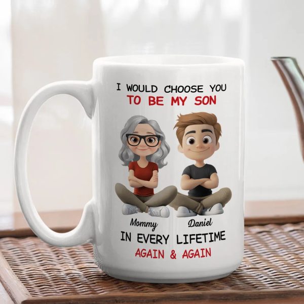 White Ceramic Mug with Heartwarming Mom and Son Design, Perfect Gift Choice
