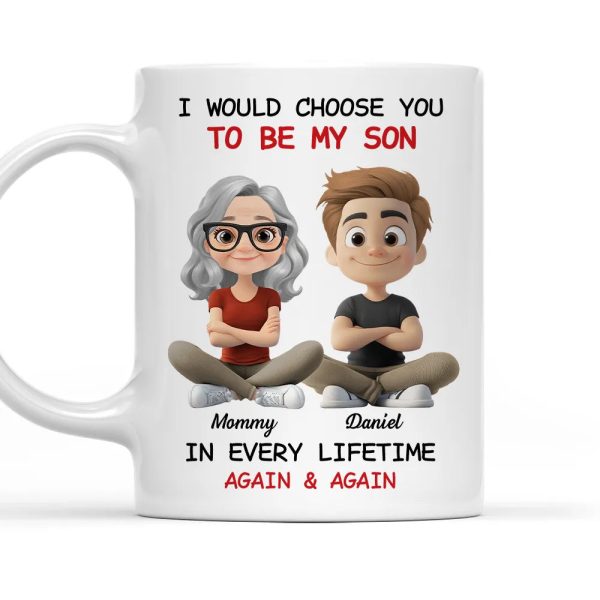 White Ceramic Mug with Heartwarming Mom and Son Design, Perfect Gift Choice