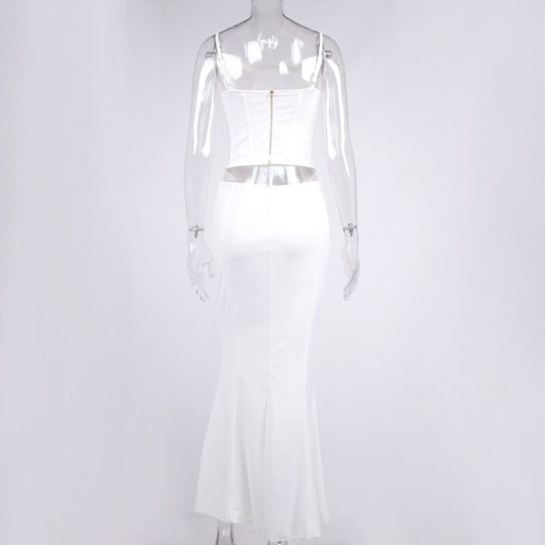 White Corset Cut Out Top And Maxi Skirt Set