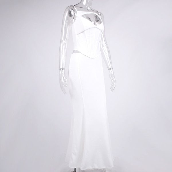 White Corset Cut Out Top And Maxi Skirt Set