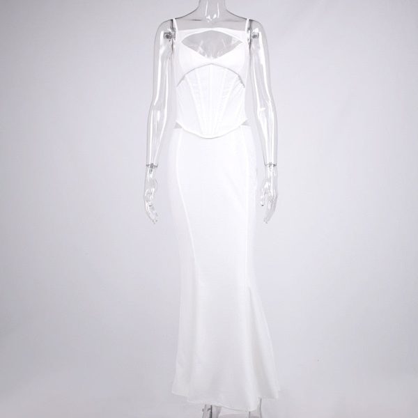 White Corset Cut Out Top And Maxi Skirt Set