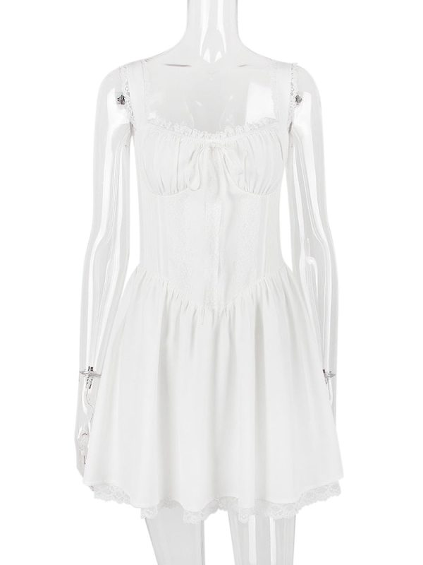 White Corset Lace Flare Mini Dress