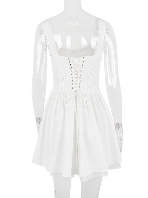White Corset Lace Flare Mini Dress