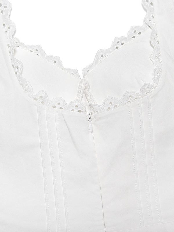 White Cupped Doily Strap V-neck Mini Dress