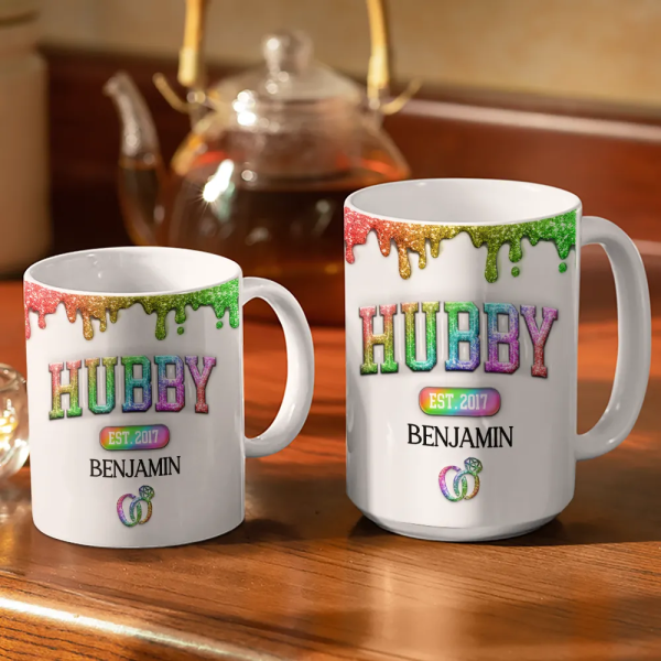 Wifey Hubby Est Couple - 3D Inflated Effect Printed Mug, Personalized White Edge-to-Edge Mug