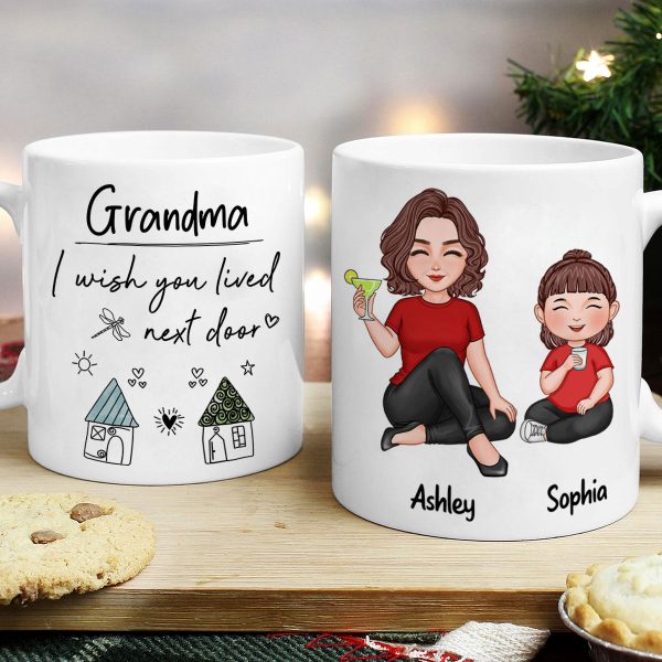 Wish You Lived Next Door Grandma & Grandkids Personalized Mug