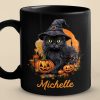 Witchy Whiskers And Spooky Purrs - Cat Personalized Custom Black Mug - Halloween Gift For Pet Owners, Pet Lovers