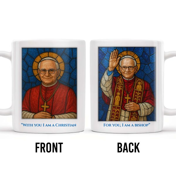 With You I Am A Christian, For You, I Am a Bishop, Stained Glass Bishop Design - Personalized Custom Coffee Mug - FTH082_MG