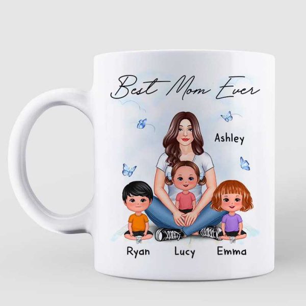 Woman Sitting With Kids Best Mom Ever Gift Personalized Mug