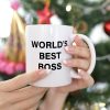 World's Best Boss Coffee Mug, Funny Office Gift for Boss Male Female, Boss Day Birthday Christmas Gift from Coworkers Employees