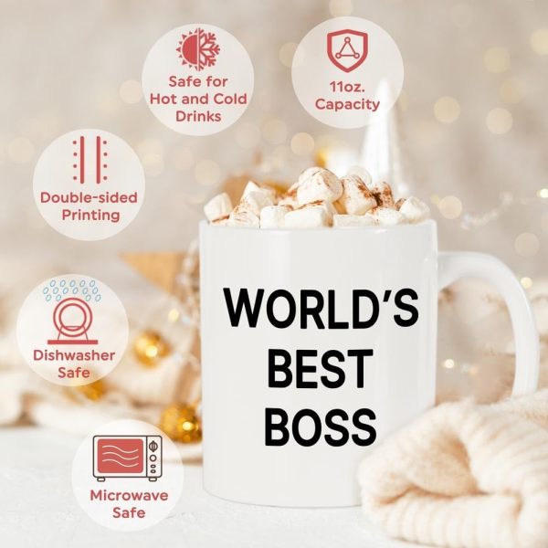 World's Best Boss Coffee Mug, Funny Office Gift for Boss Men Women, Boss Day Birthday Christmas Gift from Coworkers Employees