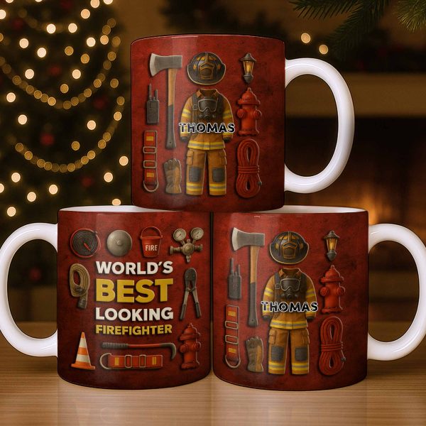 World's Best Looking Firefighter Gear and Helmet - Personalized Custom Coffee Mug - FIF045_MG
