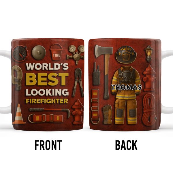 World's Best Looking Firefighter Gear and Helmet - Personalized Custom Coffee Mug - FIF045_MG