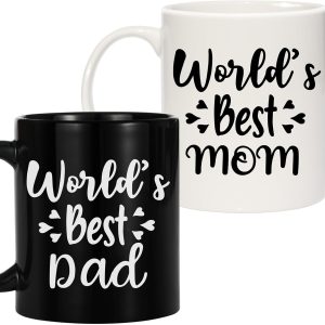 World's Best Mom And Dad Coffee Mug Set, Gift for Parents from Daughter Son Kids Anniversary Birthday Gift