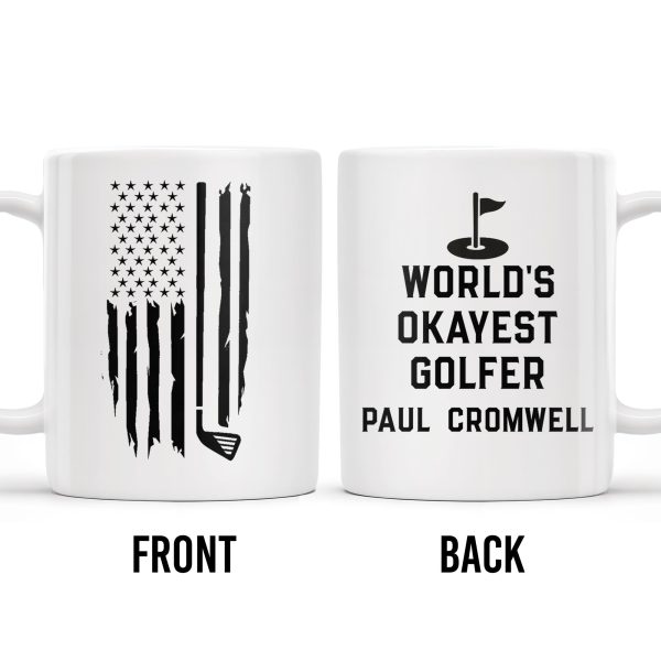 World's Okayest Golfer, Golf Flag and Distressed American Flag - Personalized Custom Coffee Mug - GOLF002_MG