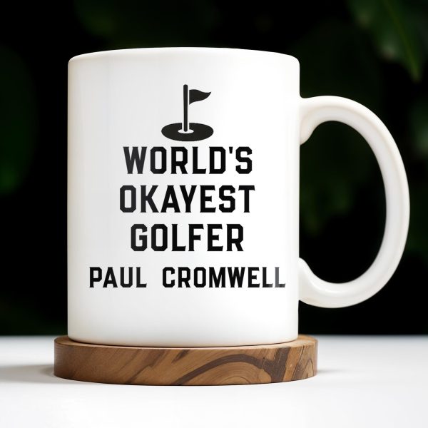 World's Okayest Golfer, Golf Flag and Distressed American Flag - Personalized Custom Coffee Mug - GOLF002_MG