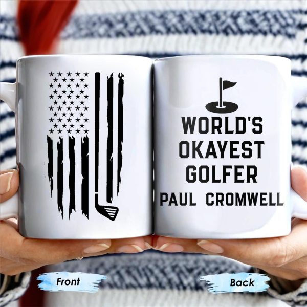 World's Okayest Golfer, Golf Flag and Distressed American Flag - Personalized Custom Coffee Mug - GOLF002_MG