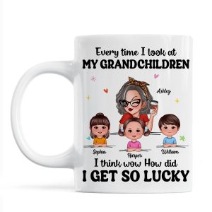 Wow How Did I Get So Lucky Personalized Mug, Gift For Grandma