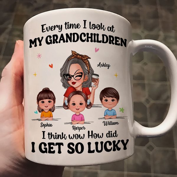 Wow How Did I Get So Lucky Personalized Mug, Gift For Grandma