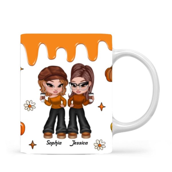 Y2K Besties Sisters Fall Season Pumpkin Spice Latte 3D Printed Personalized AOP Mug
