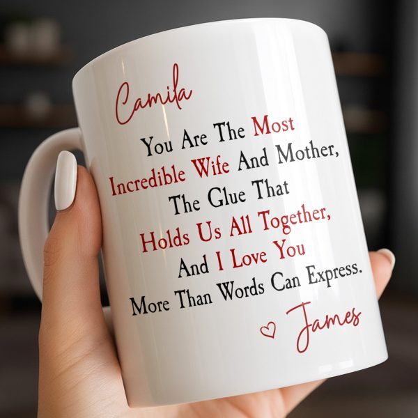 You Are The Most Incredible Wife And Mother Heart - Personalized Custom Coffee Mug - WIF067_MG