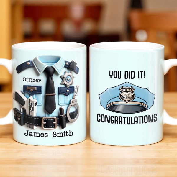 You Did It! Congratulations, Police Badge And Cap - Personalized Custom Coffee Mug - GRAD295_MG