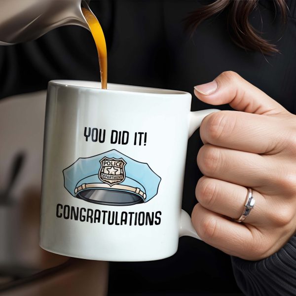 You Did It! Congratulations, Police Badge And Cap - Personalized Custom Coffee Mug - GRAD295_MG