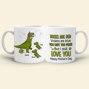 You Fart Too Much But I Still Love You, Personalized Mug, Gift For Mom, Mother's Day Gift, Dinosaur Mom And Kids Mug