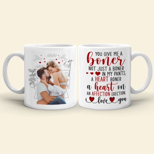 You Give Me A Boner, Custom Couple Photo Coffee Mug, Funny Gift For Couple, Valentine's Gifts