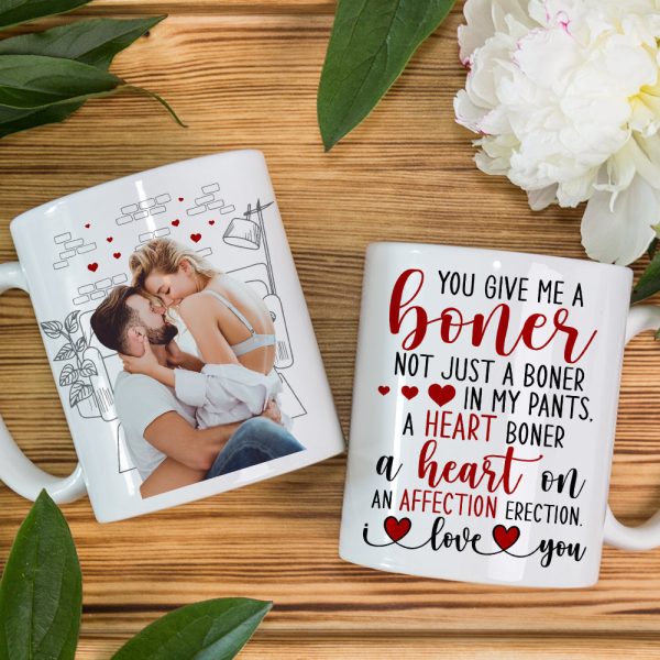 You Give Me A Boner, Custom Couple Photo Coffee Mug, Funny Gift For Couple, Valentine's Gifts