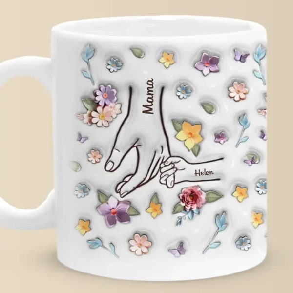 You Hold My Hand, Also My Heart - Family Personalized Custom 3D Inflated Effect Printed Mug - Gift For Mom, Grandma