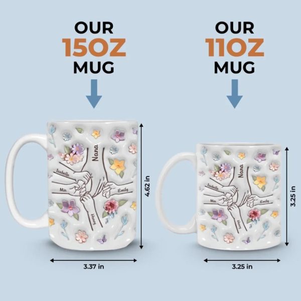 You Hold My Hand, Also My Heart - Family Personalized Custom 3D Inflated Effect Printed Mug - Gift For Mom, Grandma