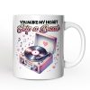 You Make My Heart Skip a Beat Personalized Mug, Vintage Turntable Vinyl Record Player Cute Gift With Custom Name