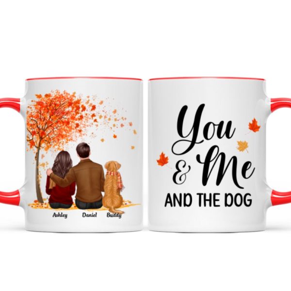 You Me And The Dog Cat Fall Season Couple Back View Pet Lover Personalized Mug
