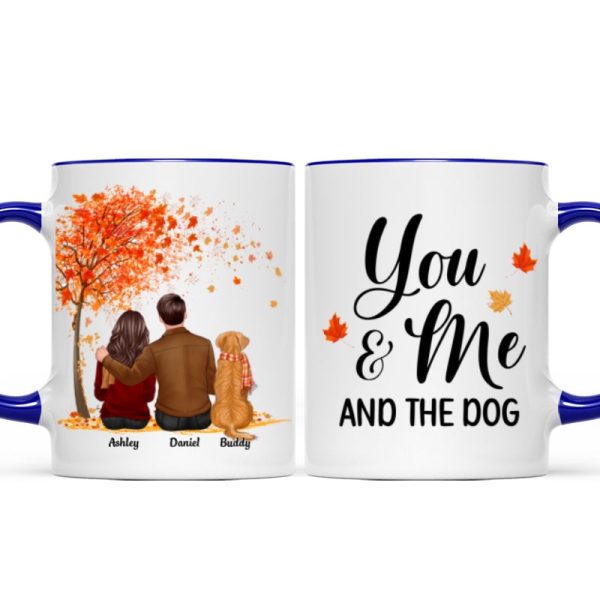 You Me And The Dog Cat Fall Season Couple Back View Pet Lover Personalized Mug
