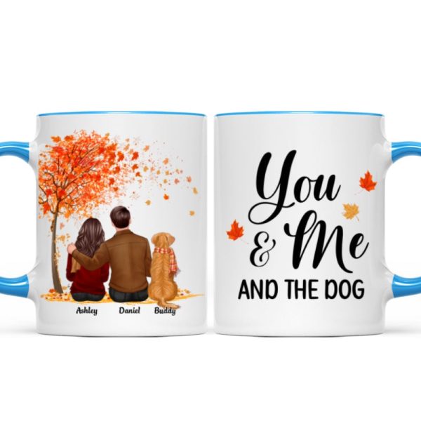 You Me And The Dog Cat Fall Season Couple Back View Pet Lover Personalized Mug