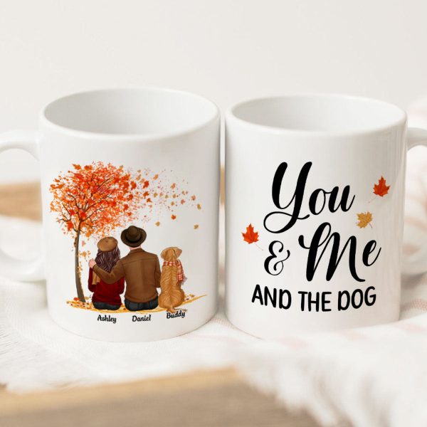 You Me And The Dog Cat Fall Season Couple Back View Pet Lover Personalized Mug