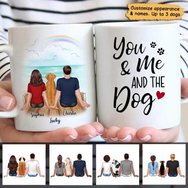 You & Me And The Dogs Back View Couple Personalized Mug