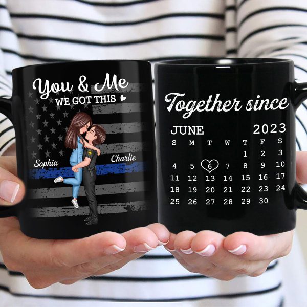 You & Me We Got This Hero Couple Hugging Kissing Anniversary Calendar Keepsake Personalized Mug