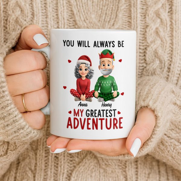 You Will Always Be My Greatest Adventure With Hearts And Santa Hats - Personalized Custom Coffee Mug - CPL1035_MG