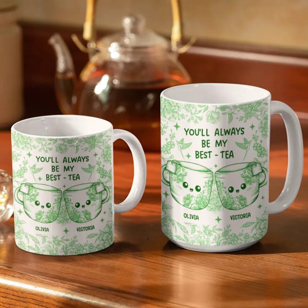 You'll Always Be My Best-Tea Toile - Personalized White Edge-to-Edge Mug