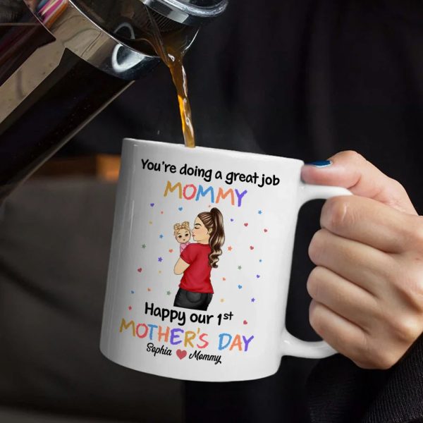 You're Doing a Great Job Mommy Personalized Two-Tone Mug, Happy Mother's Day Gift For Wife, Heartfelt Gift for New Moms, Customizable White Ceramic Mug & Two-Tone Mug