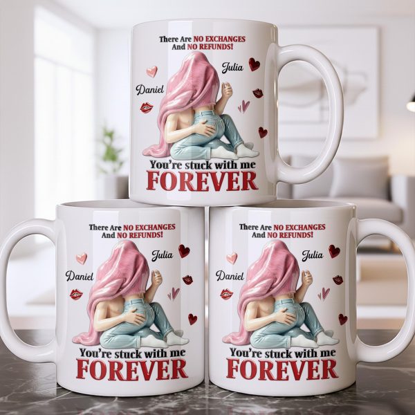 You're Stuck With Me Forever, Hearts and Lips - Personalized Custom Coffee Mug - CPL1334_MG